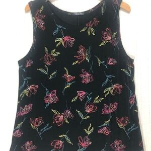 Vikki Vi Floral Tank Top Sleeveless Casual Comfy Blouse Black Size L